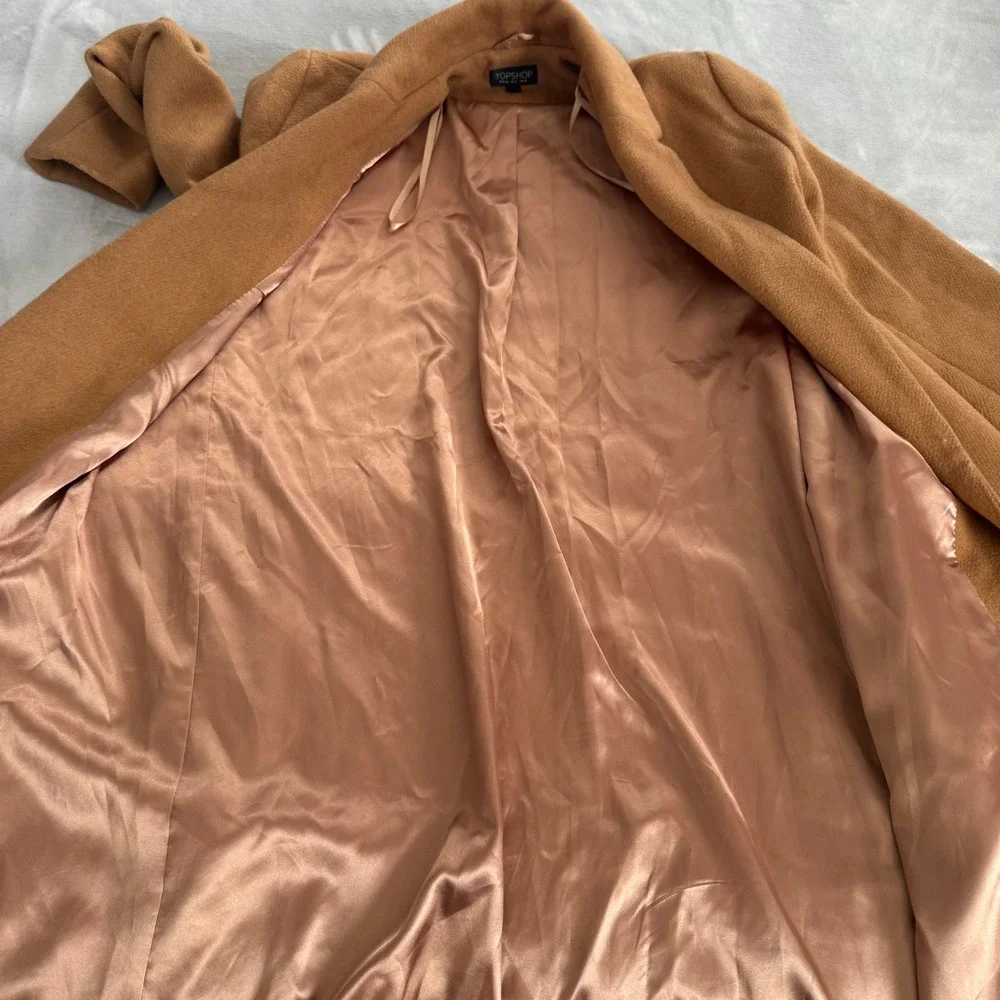 Topshop Women's Camel Brown Longline Open Front Winter Overcoat Jacket Size US 4